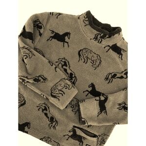 Kerrits On Course Vintage Horse Print Sherpa Fleece Pullover Brown Equestrian